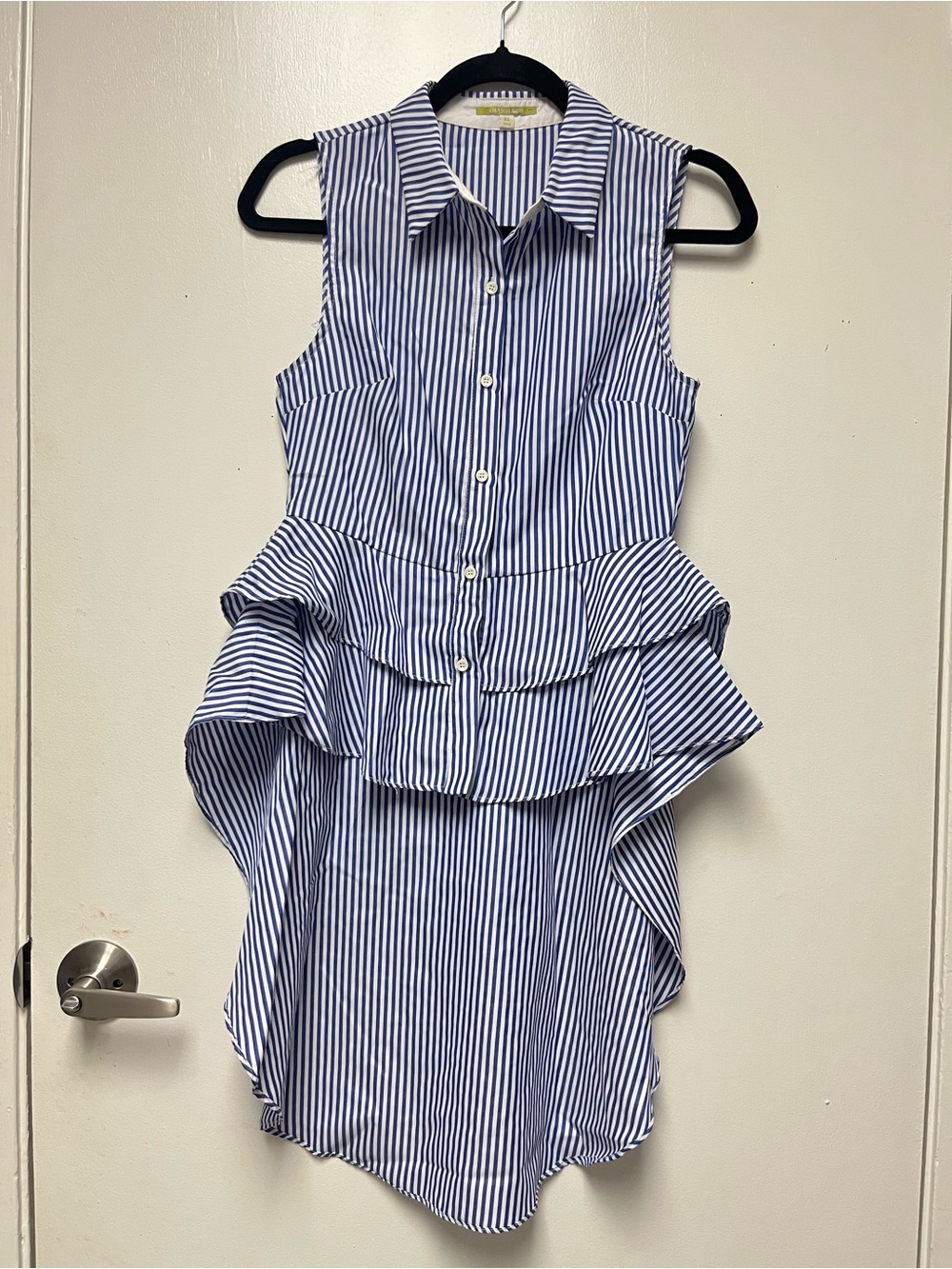 Sleeveless Blue & White Striped Peplum High-Low Kids Dress